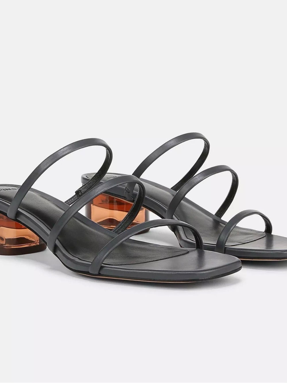 Vince Black Multi-Strap Slide Sandals with Amber Block Heel - size 9